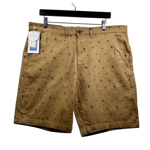 JACHS NY Men's Bleeker Shorts Tan Stretch Palm Tree Print Resortwear Sz 34 - Picture 2 of 6